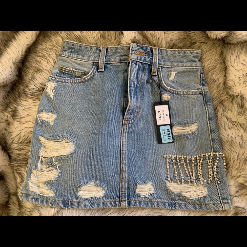 CARMAR DENIM SKIRT WITH DIAMONDS.